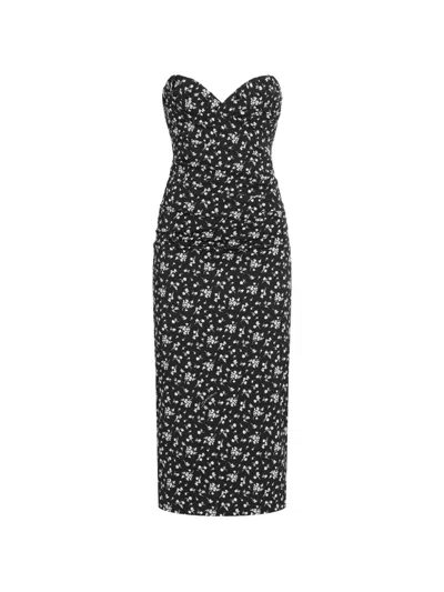 Dolce & Gabbana Strapless Draped Floral-print Silk-blend Charmeuse Midi Dress In Animal Print