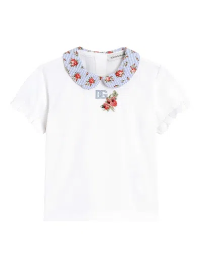 Dolce & Gabbana Babies' Floral-print Collar Top In White