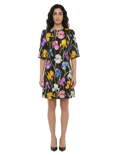 Dolce & Gabbana Floral-print Cotton Dress In Black