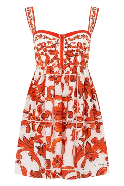 Dolce & Gabbana Floral-print Cotton Dress In Orange