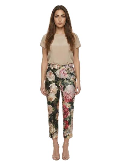 Dolce & Gabbana Floral-print Cotton Trousers In Green