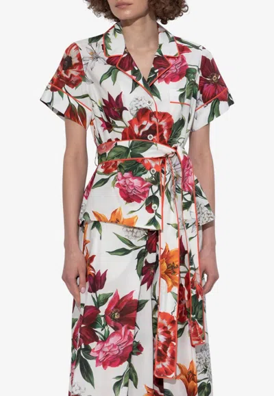Dolce & Gabbana Floral-print Cotton Wrap Shirt In Multicolor