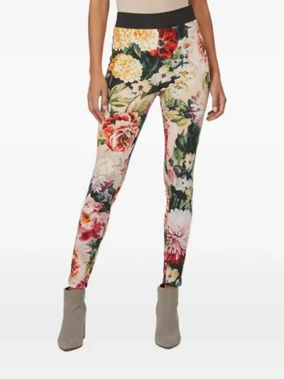 Pre-owned Dolce & Gabbana Floral-print Crepe Trousers In Neutrals
