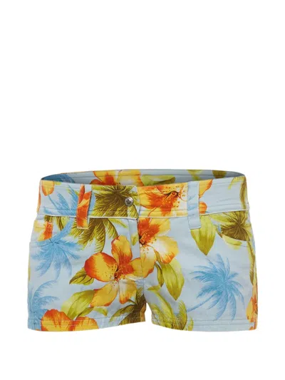 Pre-owned Dolce & Gabbana Floral-print Denim Shorts In Blue