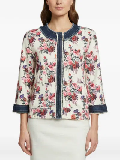 Pre-owned Dolce & Gabbana Floral-print Denim-trim Jacket In White