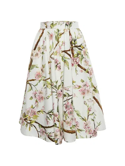 Pre-owned Dolce & Gabbana Floral-print Flared Midi Skirt In White