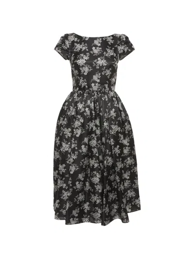 Pre-owned Dolce & Gabbana Floral-print Gathered Midi Dress In Black