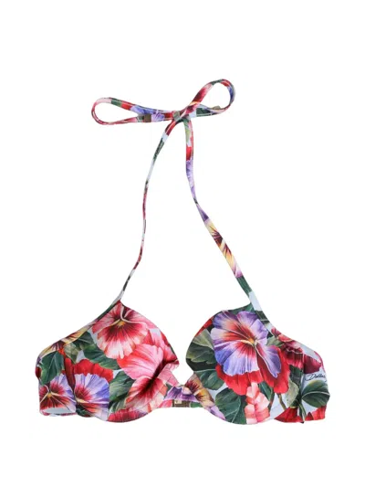 Dolce & Gabbana Floral-print Halterneck Bikini Top In Multi