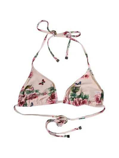Dolce & Gabbana Floral-print Halterneck Bikini Top In Pink