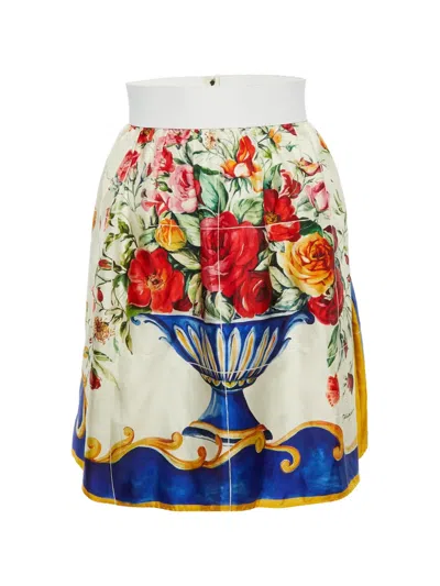 Pre-owned Dolce & Gabbana Floral-print High-waisted Mini Skirt In White