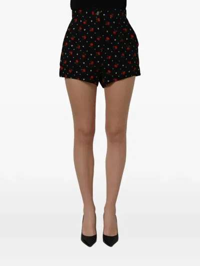 Dolce & Gabbana Floral-print High-waisted Shorts In Black