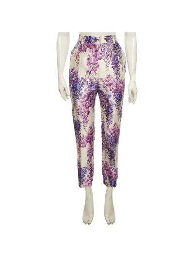 Pre-owned Dolce & Gabbana Floral-print High-waisted Trousers In Neutral
