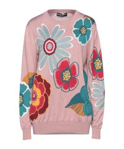 Dolce & Gabbana Floralprint Knit Top In Pink