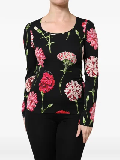 Dolce & Gabbana Black Floral Long Sleeve Women Blouse Top