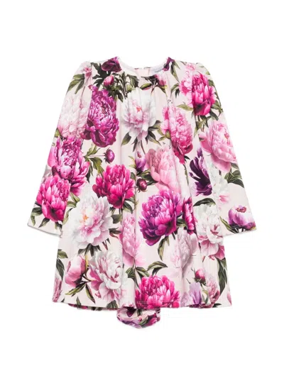 Dolce & Gabbana Babies' Floral-print Long-sleeve Dress In Neutrals