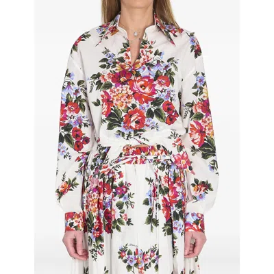 Dolce & Gabbana Cotton Shirt With A Bouquet Of Flowers Print Shirts White In Multi