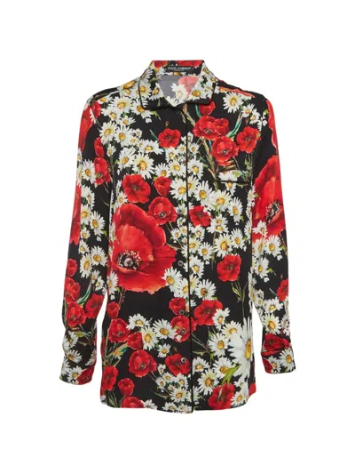 Pre-owned Dolce & Gabbana Floral-print Long-sleeved Shirt In Black