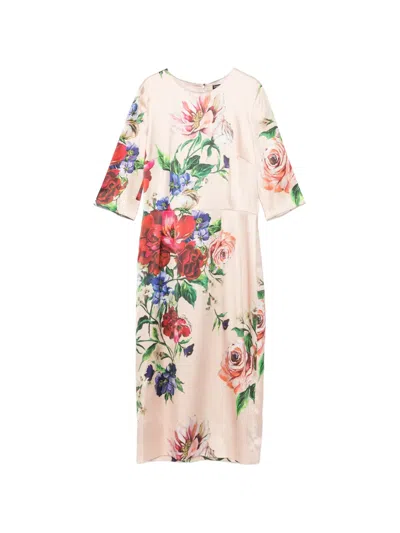 Pre-owned Dolce & Gabbana Floral-print Maxi Dress In Neutrals