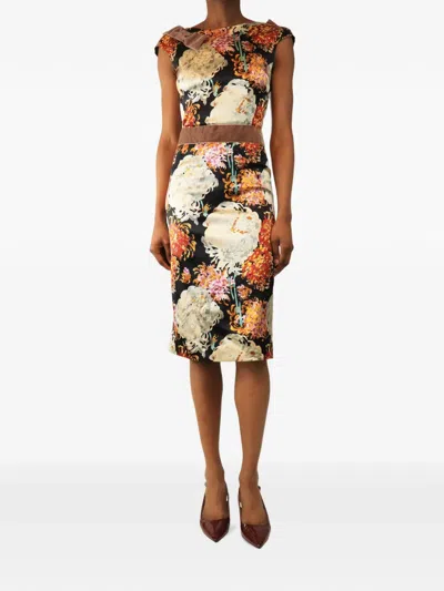 Pre-owned Dolce & Gabbana Floral-print Midi Dress In Black