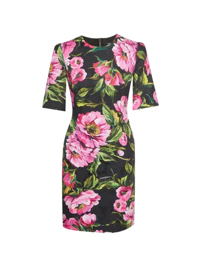 Pre-owned Dolce & Gabbana Floral-print Midi Dress In Black