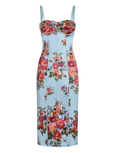 Dolce & Gabbana Floral Satin Bustier Midi Dress In Multi
