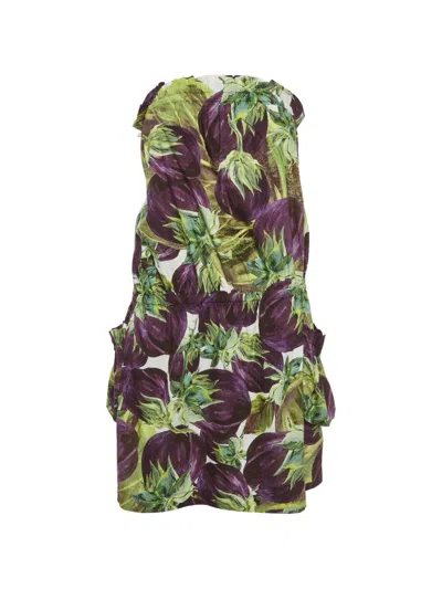 Pre-owned Dolce & Gabbana Floral-print Mini Dress In Purple