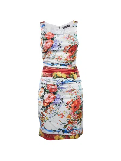 Pre-owned Dolce & Gabbana Floral-print Mini Dress In White