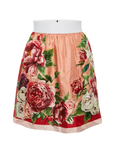 Pre-owned Dolce & Gabbana Floral-print Mini Silk Skirt In Pink