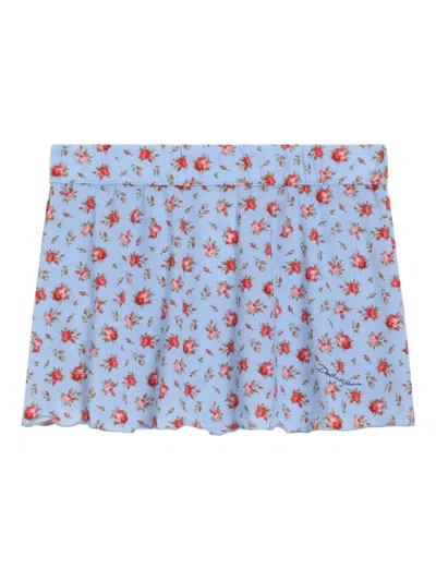 Dolce & Gabbana Kids' Floral-print Mini Skirt In Blue