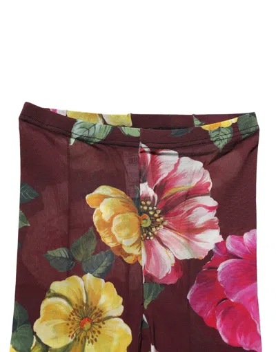 Dolce & Gabbana Floral-print Nylon Leggings In Maroon
