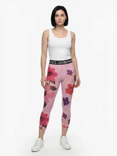 Dolce & Gabbana Floral-print Nylon Leggings In Pink