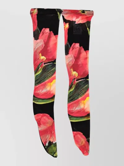 Dolce & Gabbana Floral-print Nylon Stockings In Black
