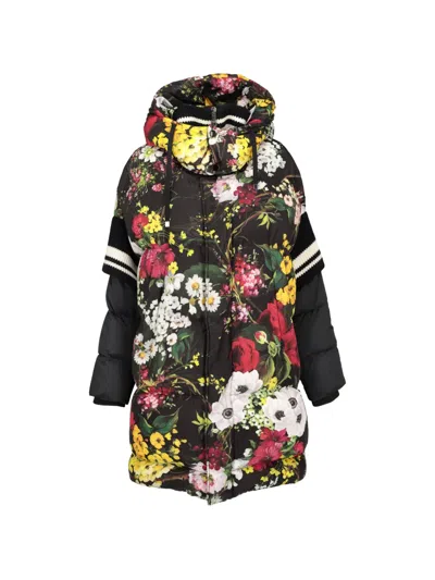 Pre-owned Dolce & Gabbana Floral-print Padded Coat In Black