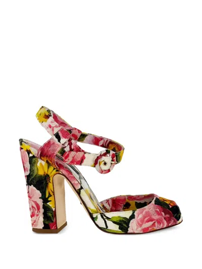 Pre-owned Dolce & Gabbana Floral-print Peep-toe Sandals In Pink