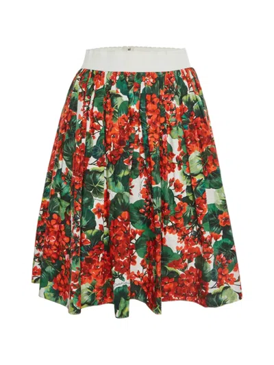 Pre-owned Dolce & Gabbana Floral-print Pleated Midi Skirt In Red