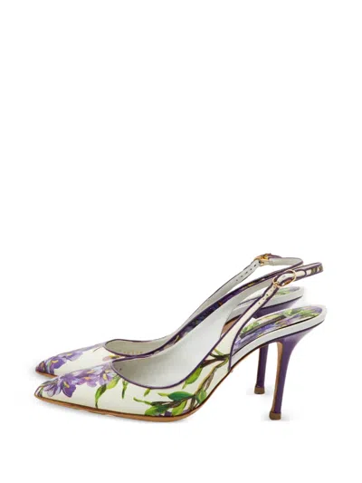 Pre-owned Dolce & Gabbana Floral-print Pumps In White