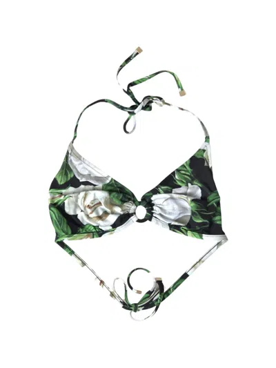 Dolce & Gabbana Floral-print Ring-detail Bikini Top In Green