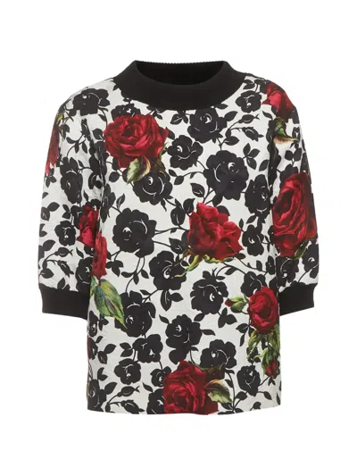 Pre-owned Dolce & Gabbana Floral-print Round-neck T-shirt In White