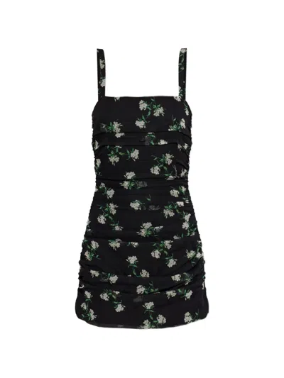 Dolce & Gabbana Floral-print Ruched Dress In Black