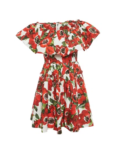 Pre-owned Dolce & Gabbana Floral-print Ruffled Midi Dress In White
