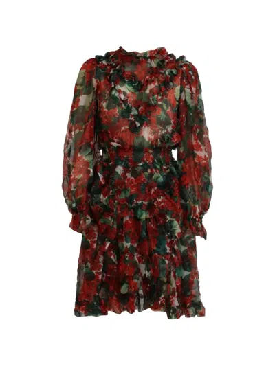 Dolce & Gabbana Floral-print Ruffled Mini Dress In Red