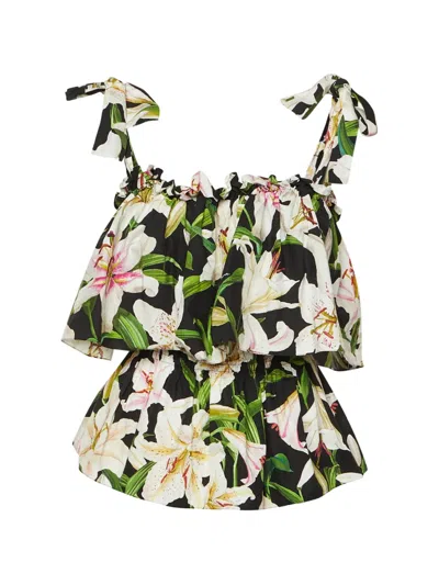 Pre-owned Dolce & Gabbana Floral-print Ruffle-detail Blouse In Black