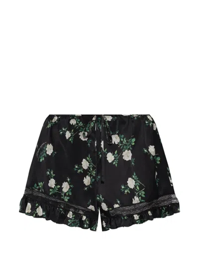 Dolce & Gabbana Floral-print Ruffle-trim Shorts In Black