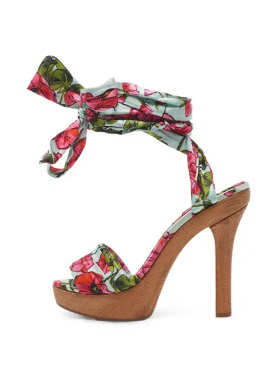 Pre-owned Dolce & Gabbana Floral-print Sandals In Blue