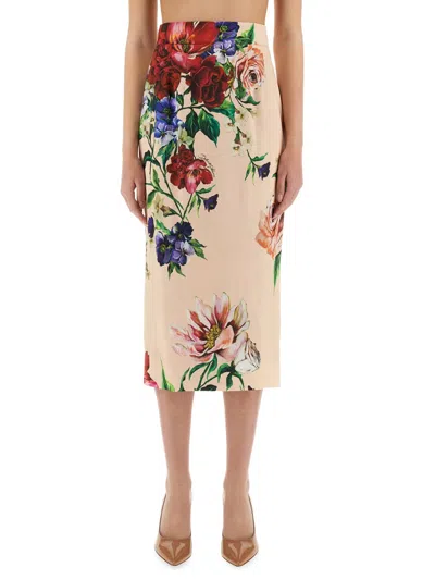 Dolce & Gabbana Floral-print Satin Midi Skirt In Pink
