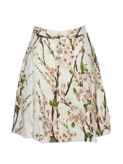 Pre-owned Dolce & Gabbana Floral-print Sequinned Mini Skirt In White