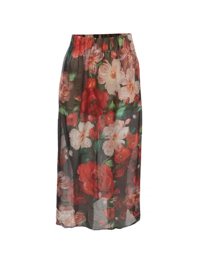 Pre-owned Dolce & Gabbana Floral-print Sheer Midi Skirt In Brown