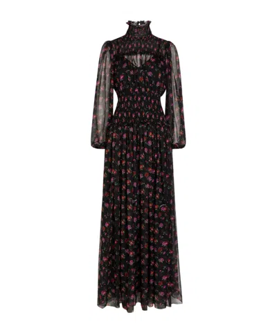 Dolce & Gabbana Floral-print Shirred Silk Maxi Dress In Black
