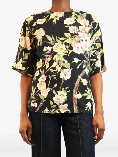 Pre-owned Dolce & Gabbana Floral-print Short-sleeve Top In Black