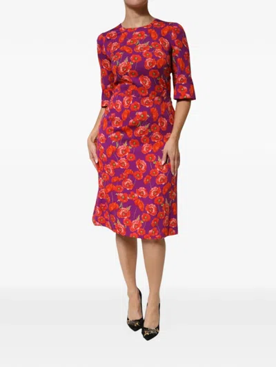 Dolce & Gabbana Floral-print Silk Dress In Red